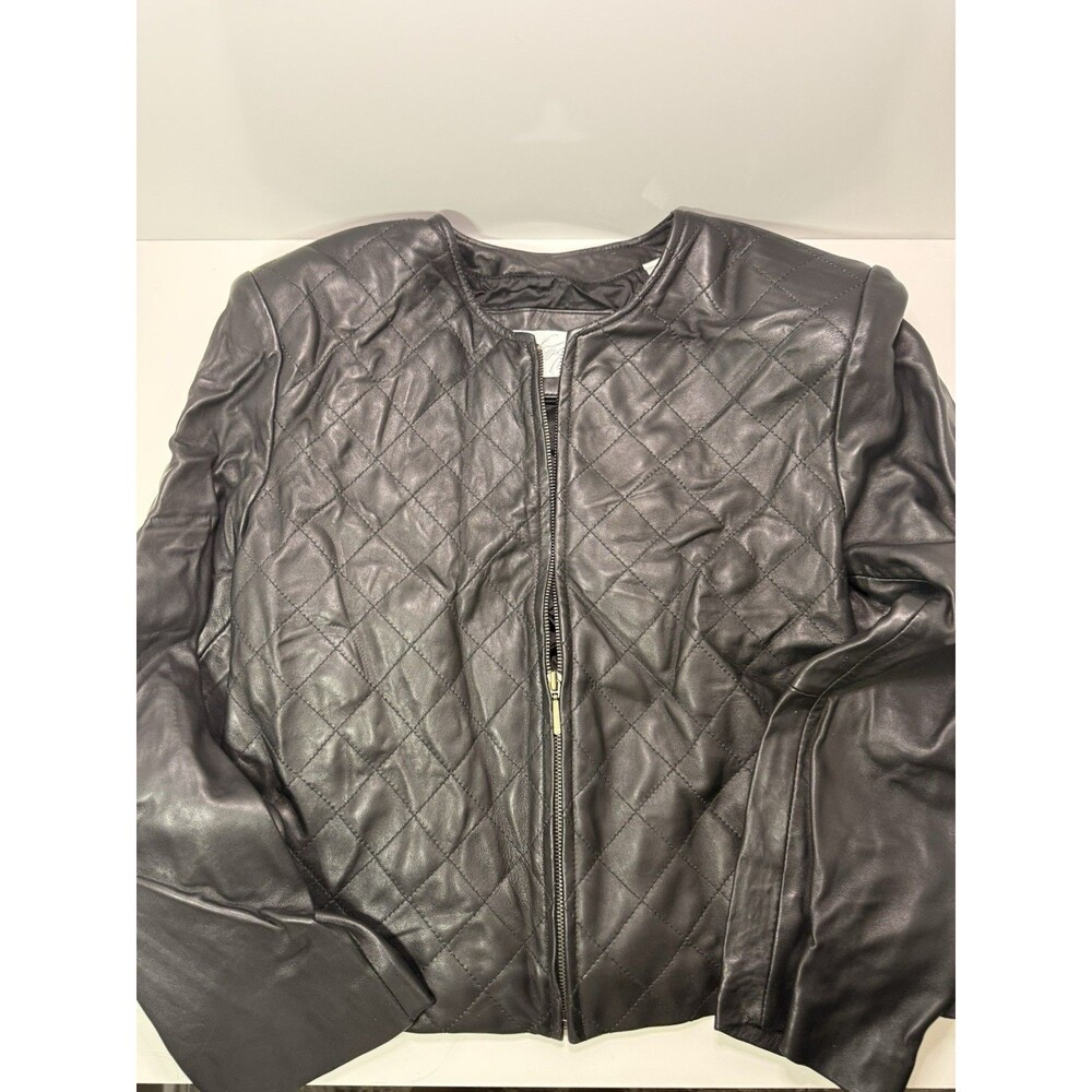 Women’s Quilted Faux Leather Jacket Black Size‎ 12 Moto Style Zip Front